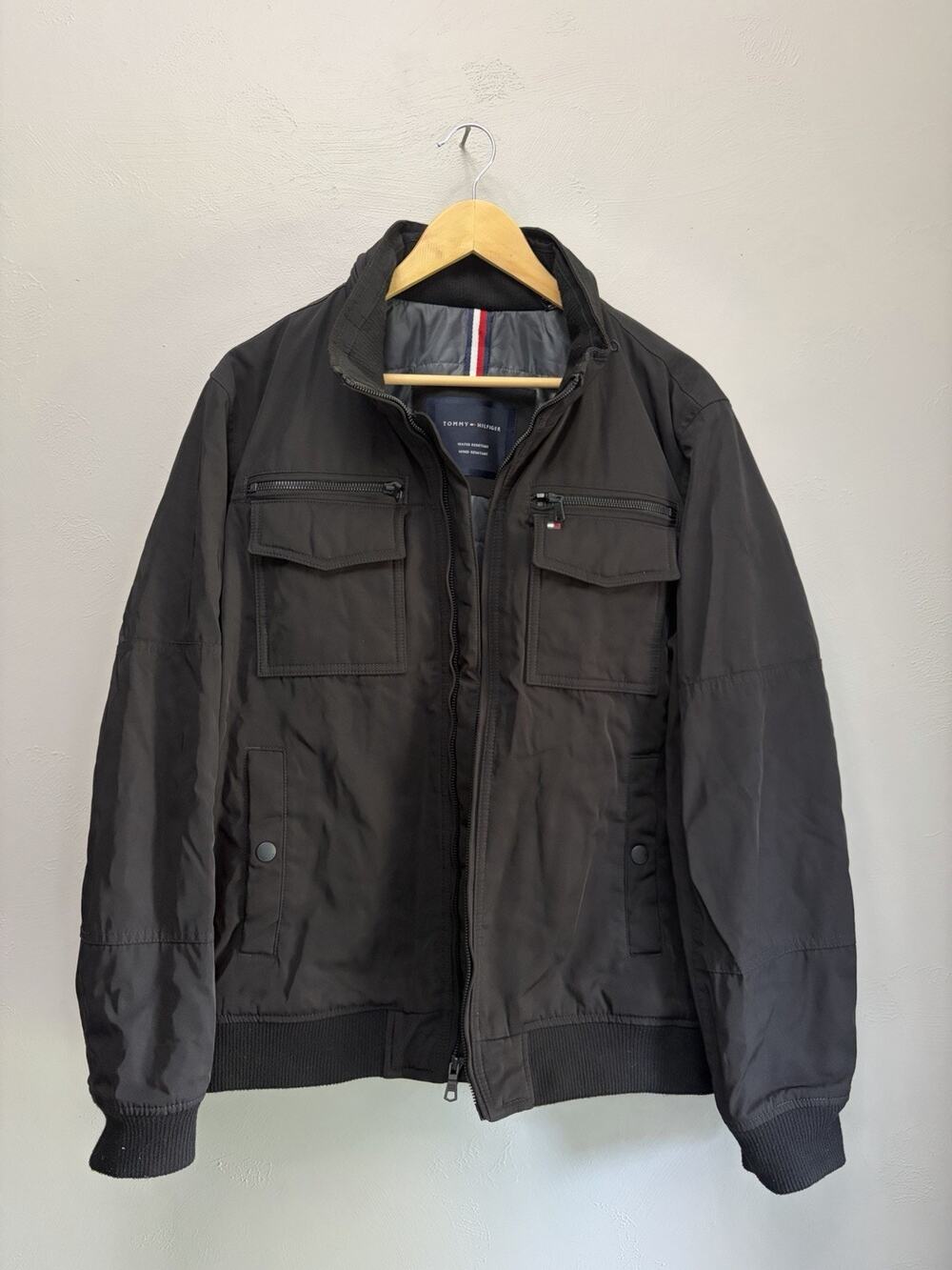 Tommy Hilfiger Performance 6 Pocket Bomber Jacket - Black- Mens L (0083)